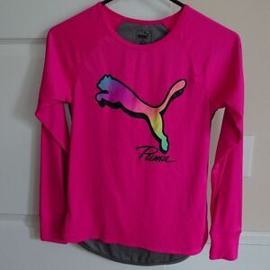 Puma Girls Athletic pink & gray Long Sleeve Polyester Activewear Size L (12-14)